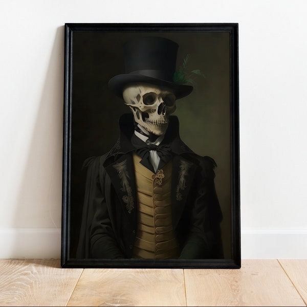 Gothic Skeleton Portrait Vintage Poster, Art Poster Print, Home Decor, Victorian Crow