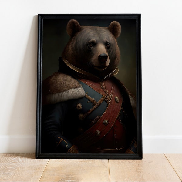 Vintage Renaissance Military Painting Bear Poster, Art Poster Print, Home Decor, Animal Lover Gift