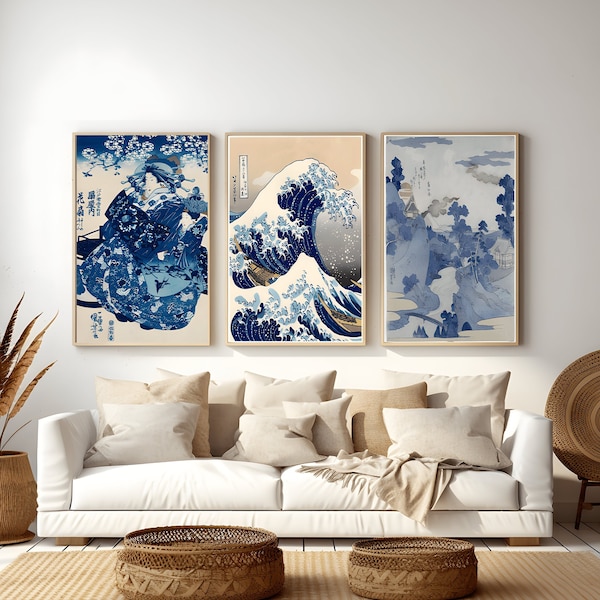 Japanese Prints Set of 3 | Gallery Wall Set | Asian Printable Art | Japanese Wall Art | Japanese Woodblock Prints | Hokusai Prints | Ukiyo-e