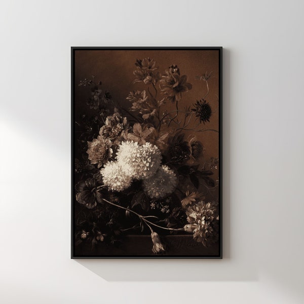 Moody Flower Painting | Printable Wall Art | Vintage Floral Wall Art | Antique Art Print | Farmhouse Wall Art | Moody Botanical Oil Painting