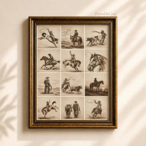 Vintage Western Sketch Set, Cowboy Wall Art Collection, Rodeo Horse Prints, Rustic Ranch Decor, Digital Download