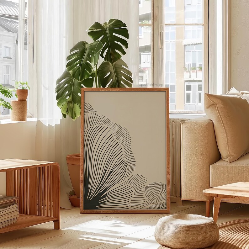 Neutral Lines Abstract Floral Downloadable Art Print, Minimalist Poster, Neutral Living Room Prints, Beige and Black Digital Print image 3