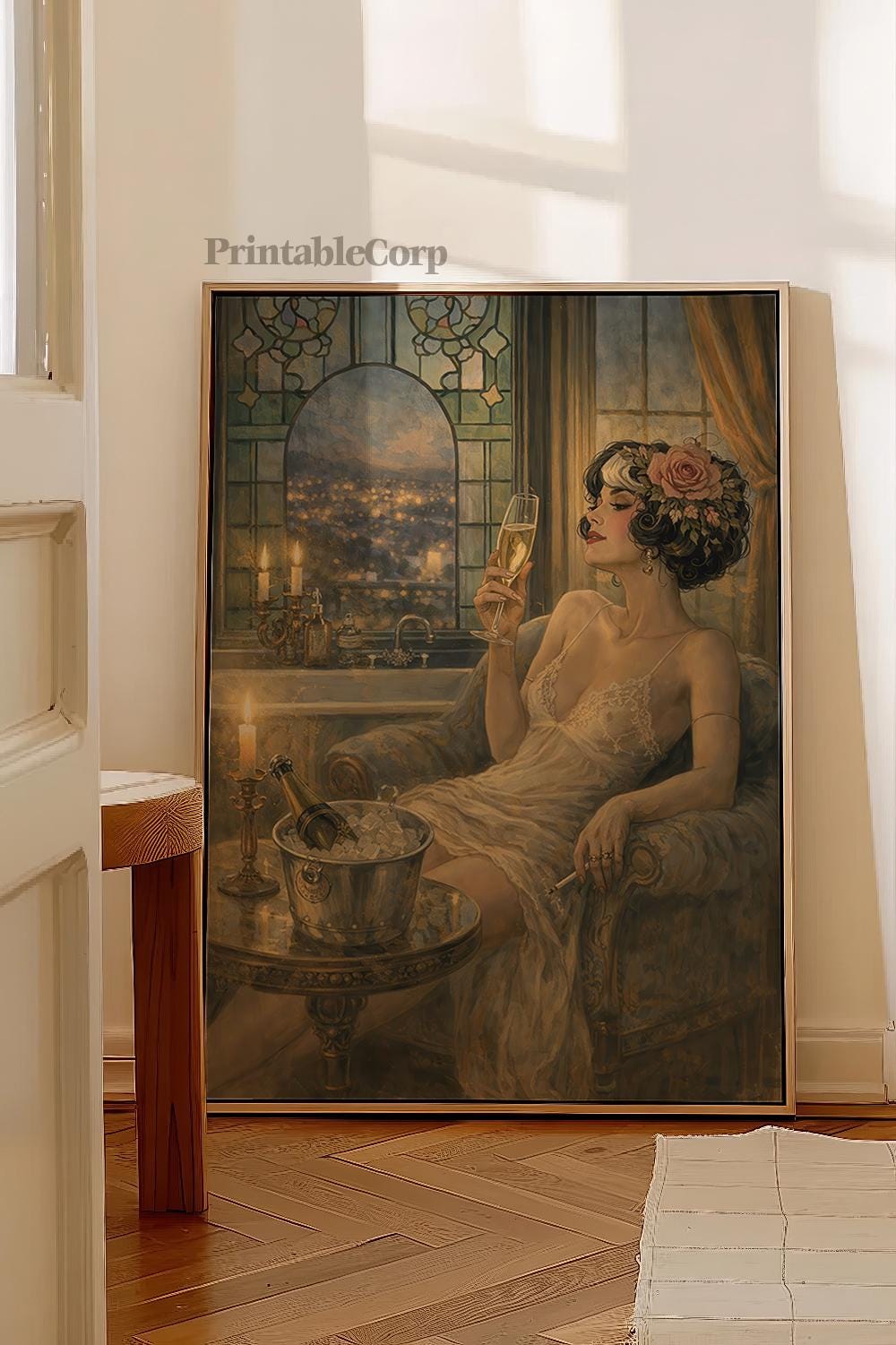 Art Deco Woman Champagne Printable Wall Art, Vintage Glamour Poster ...
