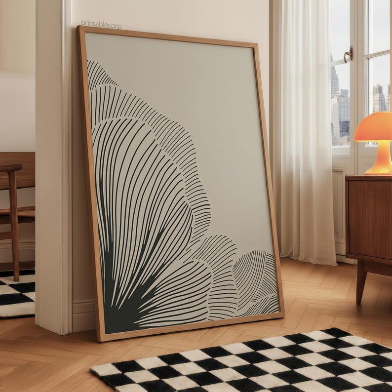 Neutral Lines Abstract Floral Downloadable Art Print, Minimalist Poster, Neutral Living Room Prints, Beige and Black Digital Print image 2