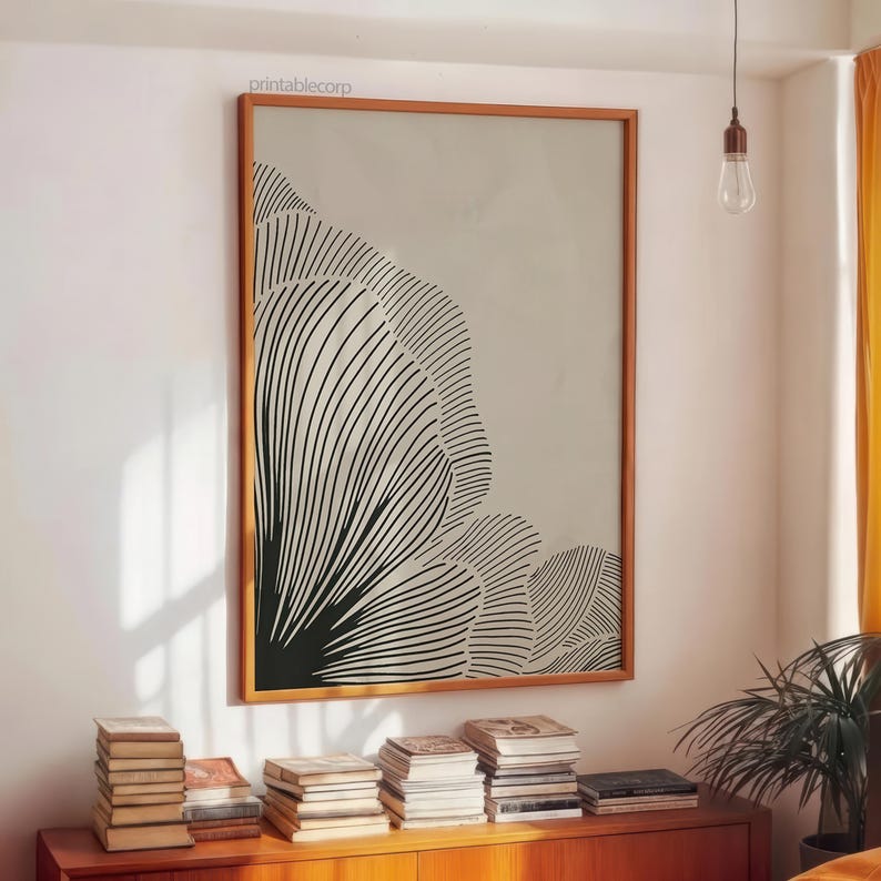 Neutral Lines Abstract Floral Downloadable Art Print, Minimalist Poster, Neutral Living Room Prints, Beige and Black Digital Print image 5