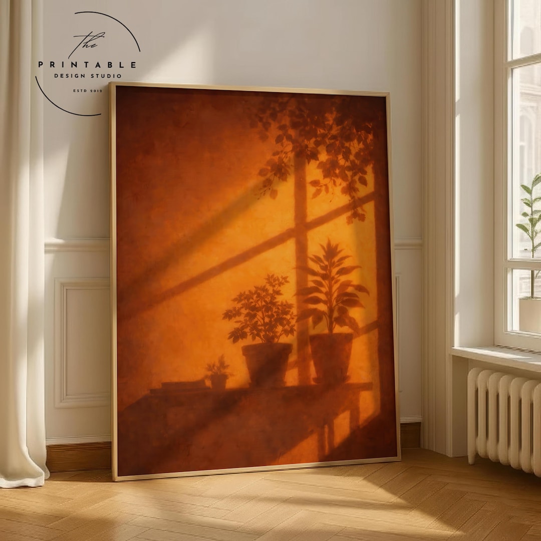 Sunset Window Shadow Art Print, Warm Terracotta Plant Wall Decor ...