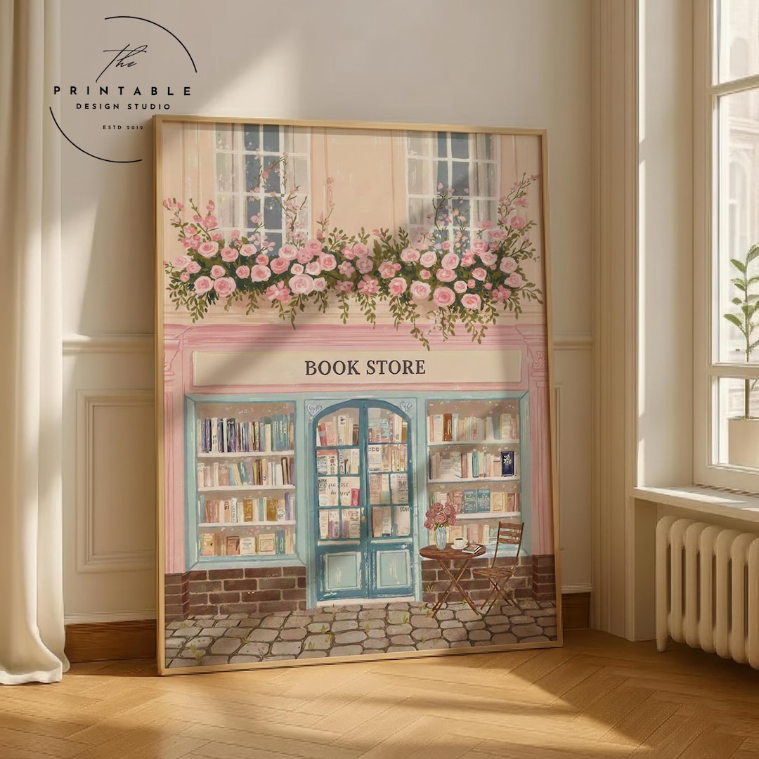 Charming Bookstore Wall Art | Vintage-inspired Digital Printable ...