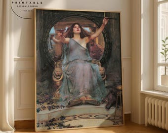 Circe ofrece una copa a Ulises (John William Waterhouse) / Impresión artística prerrafaelita / Retrato / Arte mural imprimible / Descarga digital