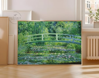Claude Monet Water Lilies & Japanese Bridge | Impressionist Landscape Painting | Summer Garden Print | Monet Wall Art | Digital Download