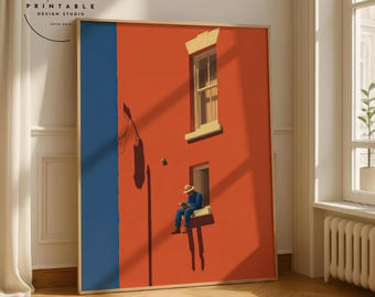 Arte digital minimalista audaz para pared, pintura estética para decoración del hogar, impresión cálida y colorida, descarga digital para amantes de los libros, decoración con dopamina