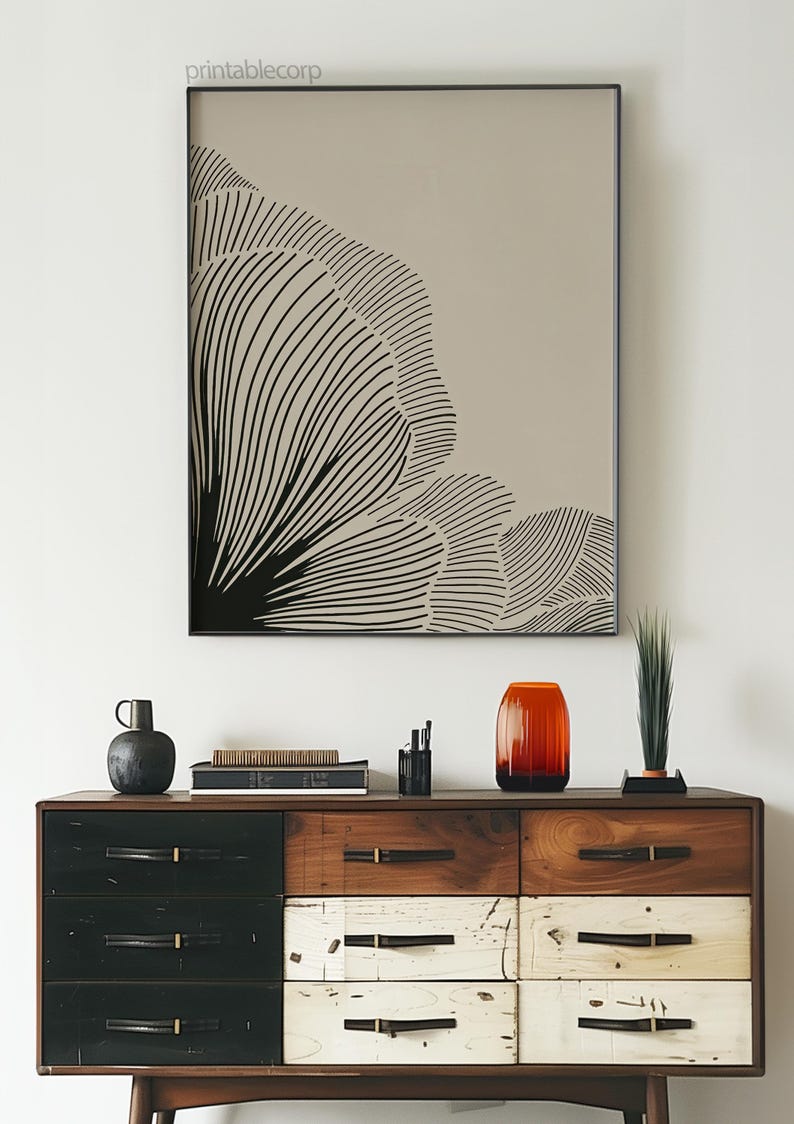 Neutral Lines Abstract Floral Downloadable Art Print, Minimalist Poster, Neutral Living Room Prints, Beige and Black Digital Print image 16