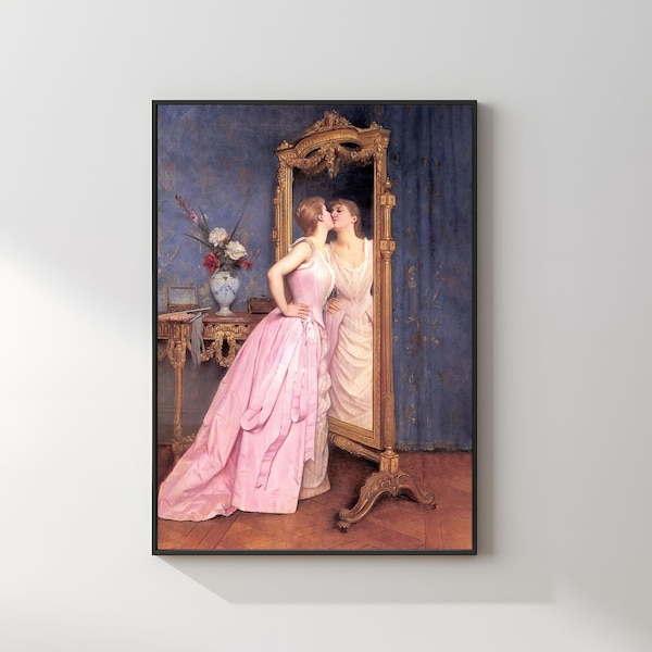 Woman Looking in Mirror | Vintage Wall Art | Woman Portrait | Antique Wall Decor | Fashion Wall Art |