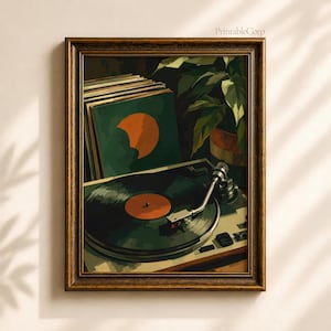 Vintage-Schallplattenspieler-Wandbild, Retro-Plattenspieler-Ölgemälde-Poster, Ästhetischer Musik-Eckendruck, Gemütliche Zimmerdekoration, Digitaler Download