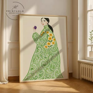 Boho Wandkunst, La Poire Wandkunst, abstrakte Linie Kunst, grüne Wand Kunst Digitaldruck, Wohnkultur, Sofort Download, La Poire