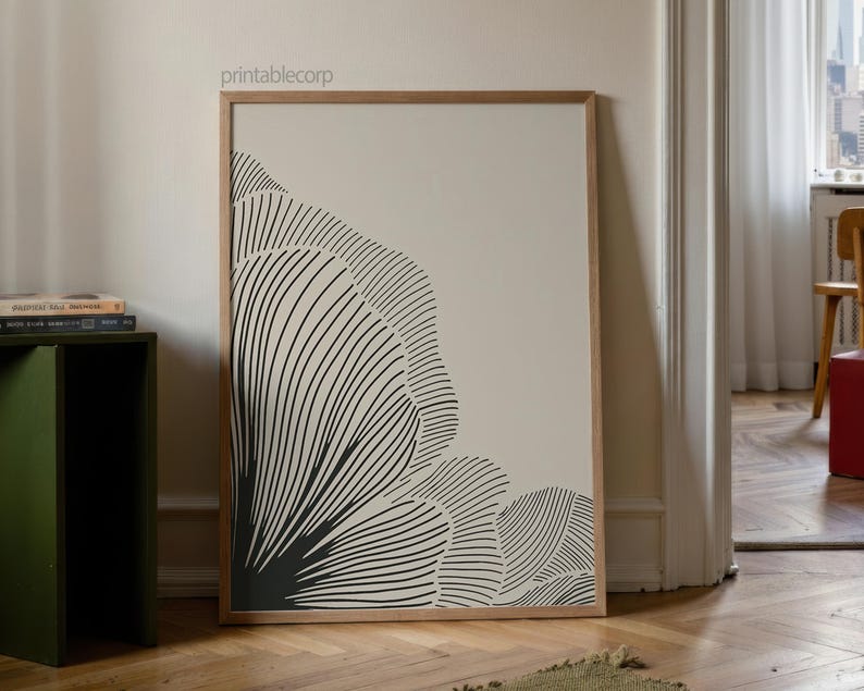 Neutral Lines Abstract Floral Downloadable Art Print, Minimalist Poster, Neutral Living Room Prints, Beige and Black Digital Print image 6