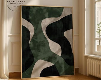 Green Wall Art Green Modern Art Abstract Art Print, Green Black Wall Art Contemporary Art Minimalist Print Bedroom Art PRINTABLE Digital Art