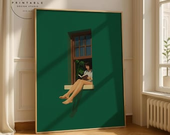 Arte digital minimalista audaz para pared, decoración estética para el hogar, impresión cálida y colorida, descarga digital para amantes de los libros, impresión literaria con decoración de dopamina