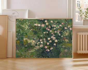 Rosas de Vincent van Gogh / Pintura paisajística impresionista francesa / Impresión de prado de flores / Arte mural imprimible / Descarga digital
