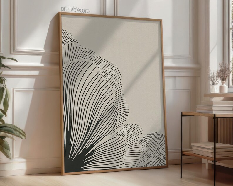 Neutral Lines Abstract Floral Downloadable Art Print, Minimalist Poster, Neutral Living Room Prints, Beige and Black Digital Print image 8