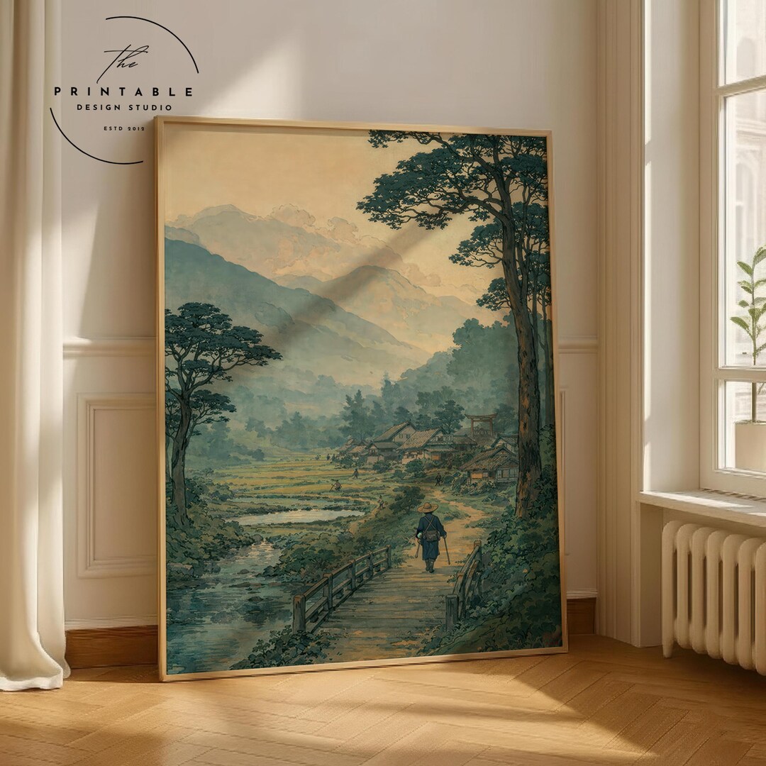 Vintage Japanese Forest Poster, Tranquil Mountain Landscape Wall Art ...