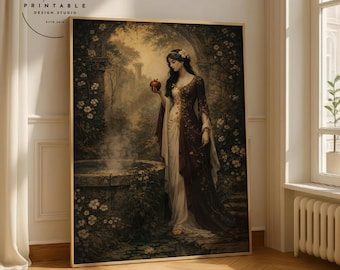 Persephone Pomegranate Goddess Art Print, Greek Mythology Wall Art, Dark Romantic Poster, Enchanted Garden Decor, Digital Download