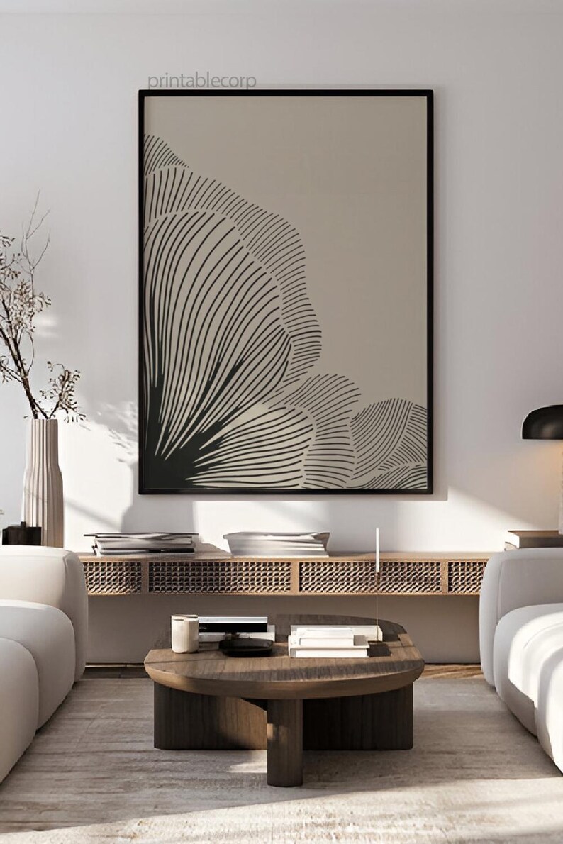 Neutral Lines Abstract Floral Downloadable Art Print, Minimalist Poster, Neutral Living Room Prints, Beige and Black Digital Print image 12