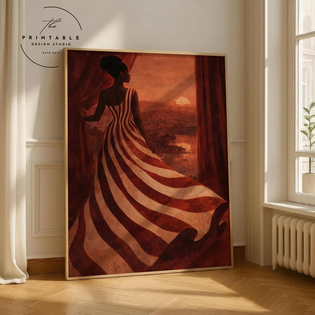 Abstract Woman Art Print, Red Striped Dress Poster, Soft Dopamine Decor ...