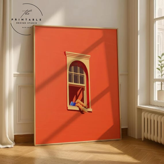 Sunny Reading Nook Digital Download: Orange Bold Minimalist Dopamine Home Decor
