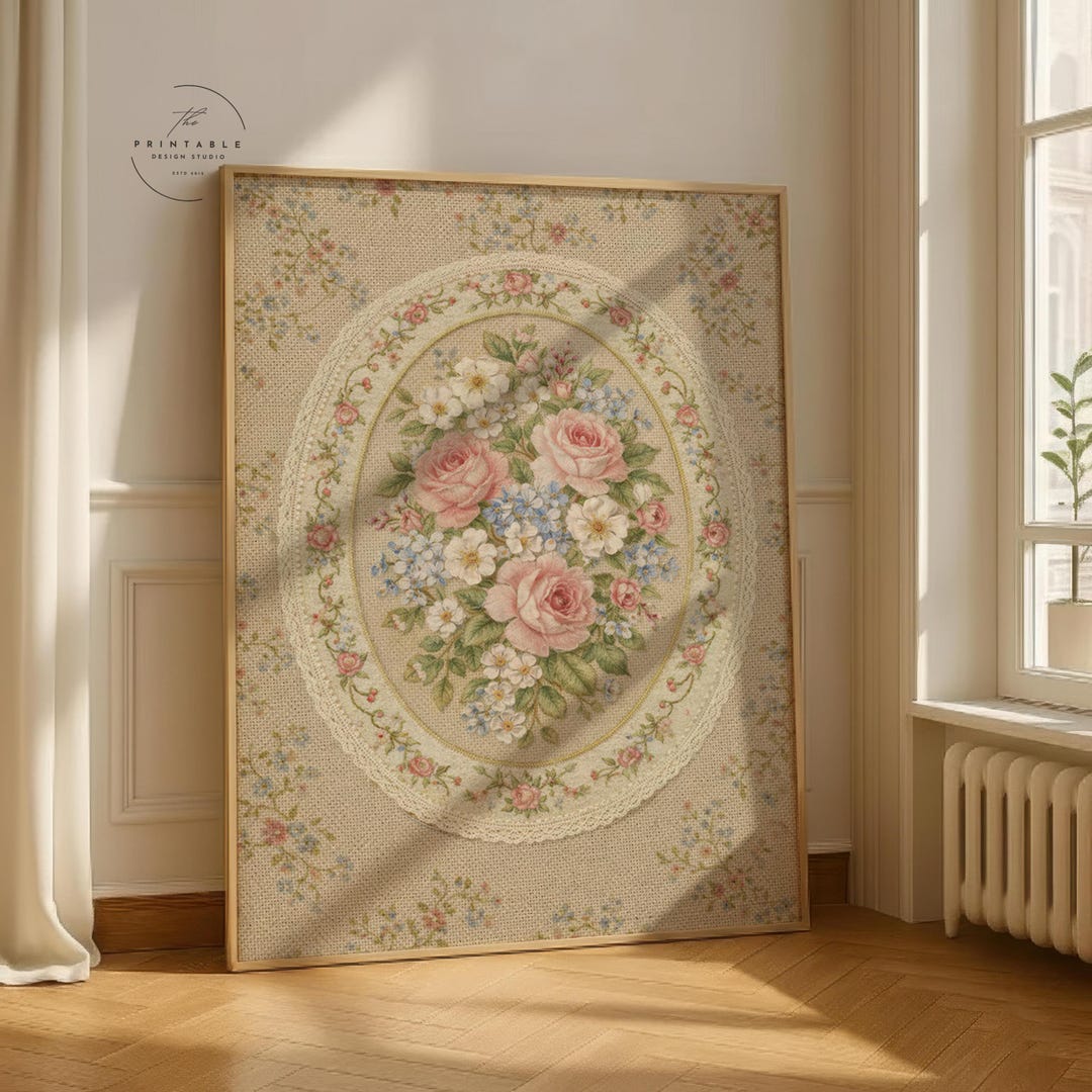 Vintage Embroidered Wildflower Bouquet Print, Cottagecore Nursery Art ...