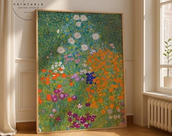 Gustav Klimt Flower Garden | Vintage Floral Landscape Painting | Art Nouveau | Modern Art Print | Printable Wall Art | Digital Download