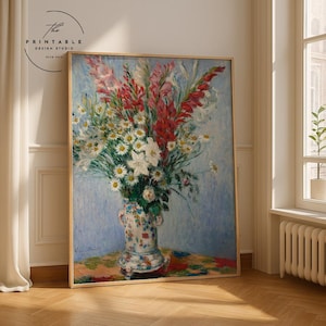 Claude Monet Bouquet of Gladioli Lilies and Daisies | Impressionist Painting | Floral Art Print | Printable Wall Art | Digital Download