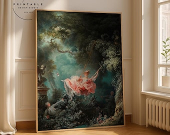 De schommel van Jean Fragonard | Rococo-portretschilderij | Klassieke kunstafdruk | Vintage kunstafdruk | Afdrukbare muurkunst | Digitale download