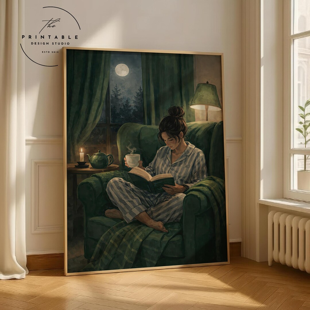 Emerald Green Woman Reading Wall Art: Book Wall Art, Aesthetic Reading ...