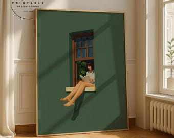 Arte digital minimalista audaz para pared, decoración estética para el hogar, impresión cálida y colorida, descarga digital para amantes de los libros, impresión literaria con decoración de dopamina