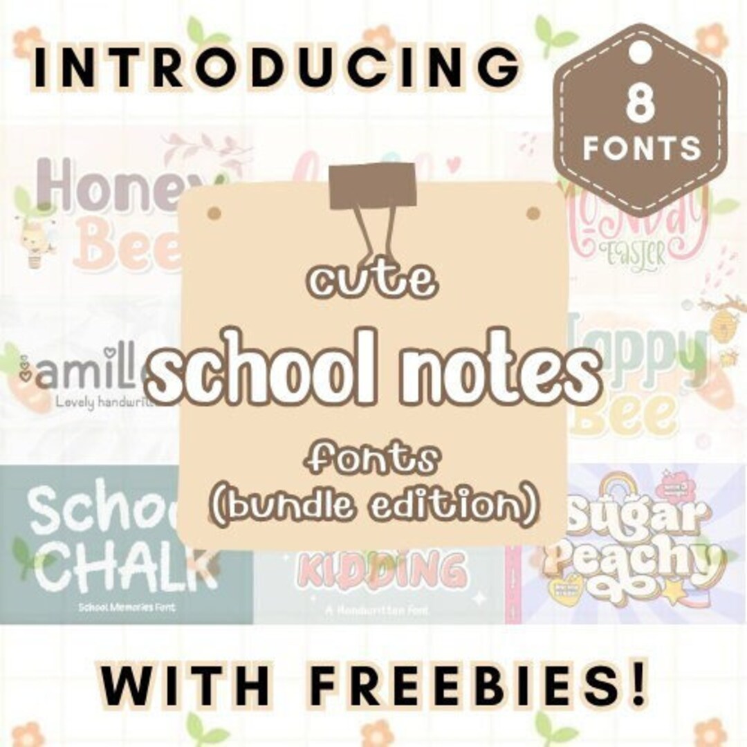 Cute School Note Fonts Bundle of 8, Typography, Digital, Style ...