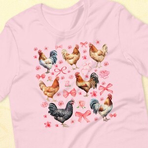 Kip en strikken, uniseks T-shirt | Overhemd kipcocktail | T-shirt met zoete kip | Cadeau voor kippenliefhebbers | Meisjesshirt met kip