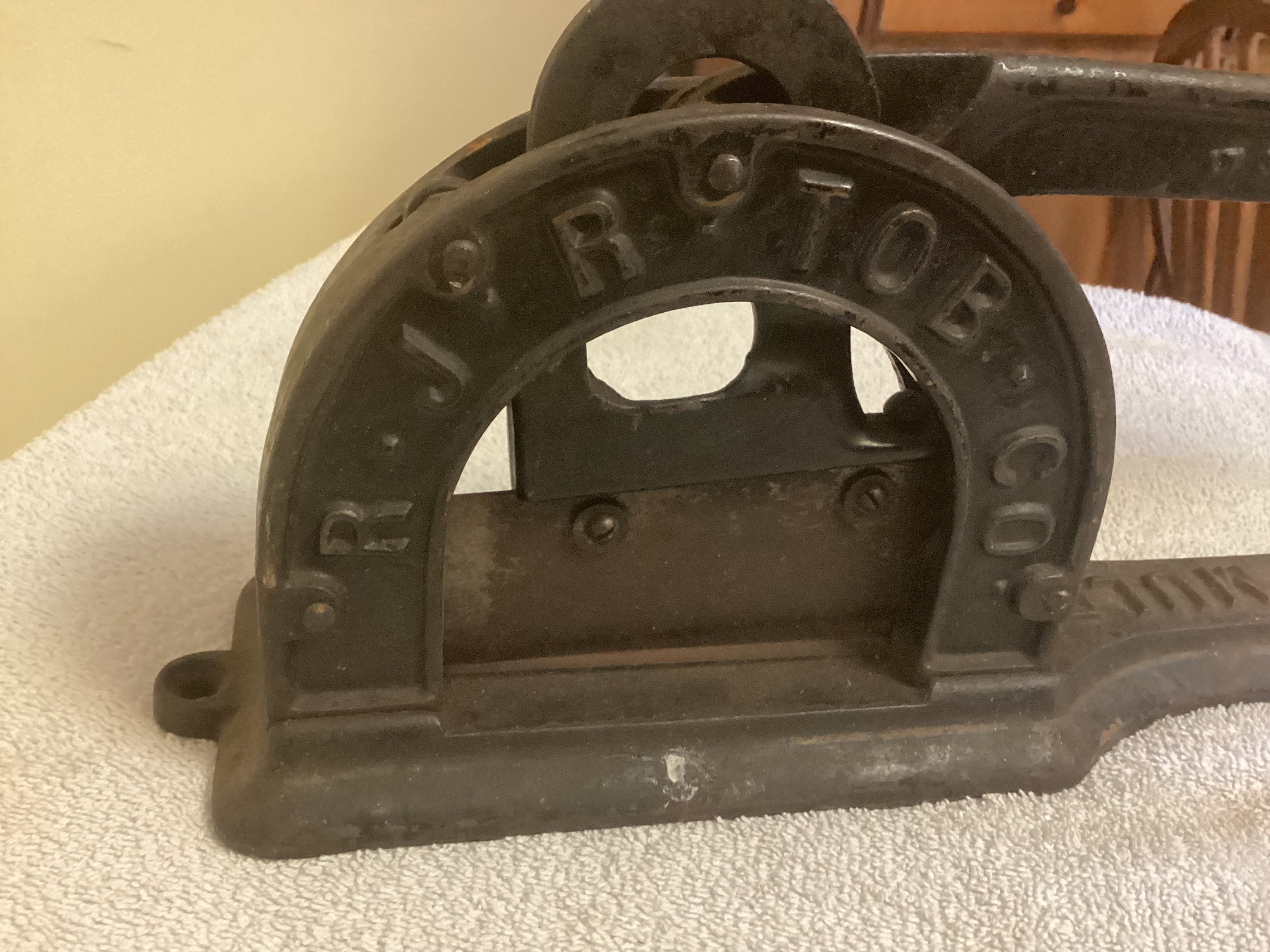 brown's mule tobacco cutter Antique Cast Iron Brown's Mule Tobacco Cutter R.J.R. T.O.B. Co. Made by  Enterprise Mfg. Co Antique Tobacco Cutter From the 1800's