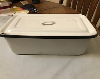 Vintage Enamelware Medical/Refrigerator Box/Tray with Lid