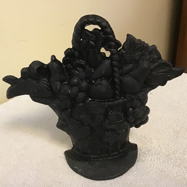 Antique cast iron basket of fruit door stop