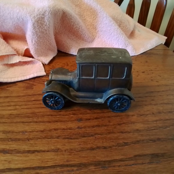 Vintage  metal 1926  car coin bank Banthrico Inc Chicago.  From Home National Bank Arkansas City, Kansas.