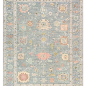 Green Turkish Oushak Rug: Hand-Knotted Wool Area Rug