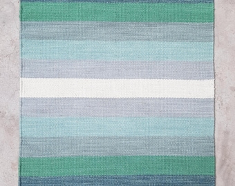 Hand Woven Green Kilim Wool Flatweave Rug Modern Striped Decor HomeArt
