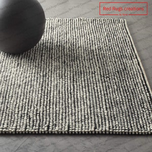 Black and White Chunky Wool Woven Rug: Custom Sizes Available