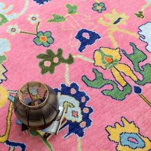 Pink Turkish Oushak Rug: Hand-Knotted Wool Area Rug