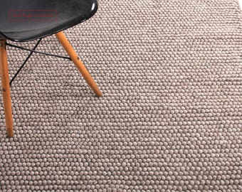 Brown Chunky Wool Rug: Handwoven Loop Pile, Custom Sizes