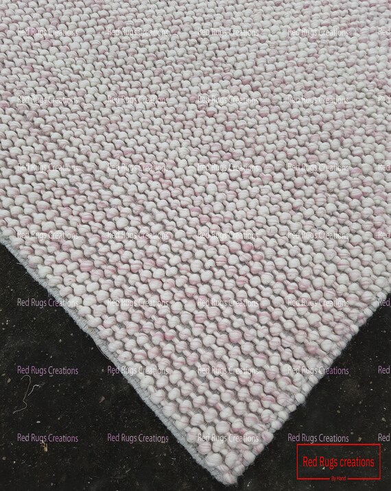 Hand Woven Chunky New Zealand Wool Rug: Pink Cable Knit