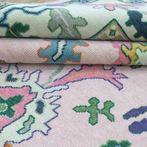 Pink Turkish Oushak Rug: Handknotted Wool, Modern Style