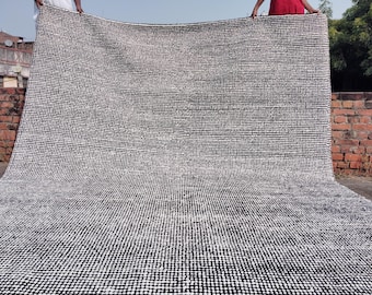 Handmade Wool Area Rug: Black & White Square Rug, Custom Size