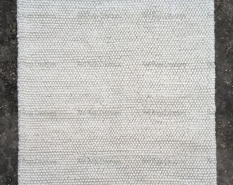 Hand Woven Chunky Wool Area Rug: Ivory Cable Knit, New Zealand Wool