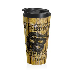 Liberty or Death Don&#39;t Tread On Me Patriotic Stainless Steel Travel Mug,  Gift, Independence Day Thermos, USA Patriotic Drinkware